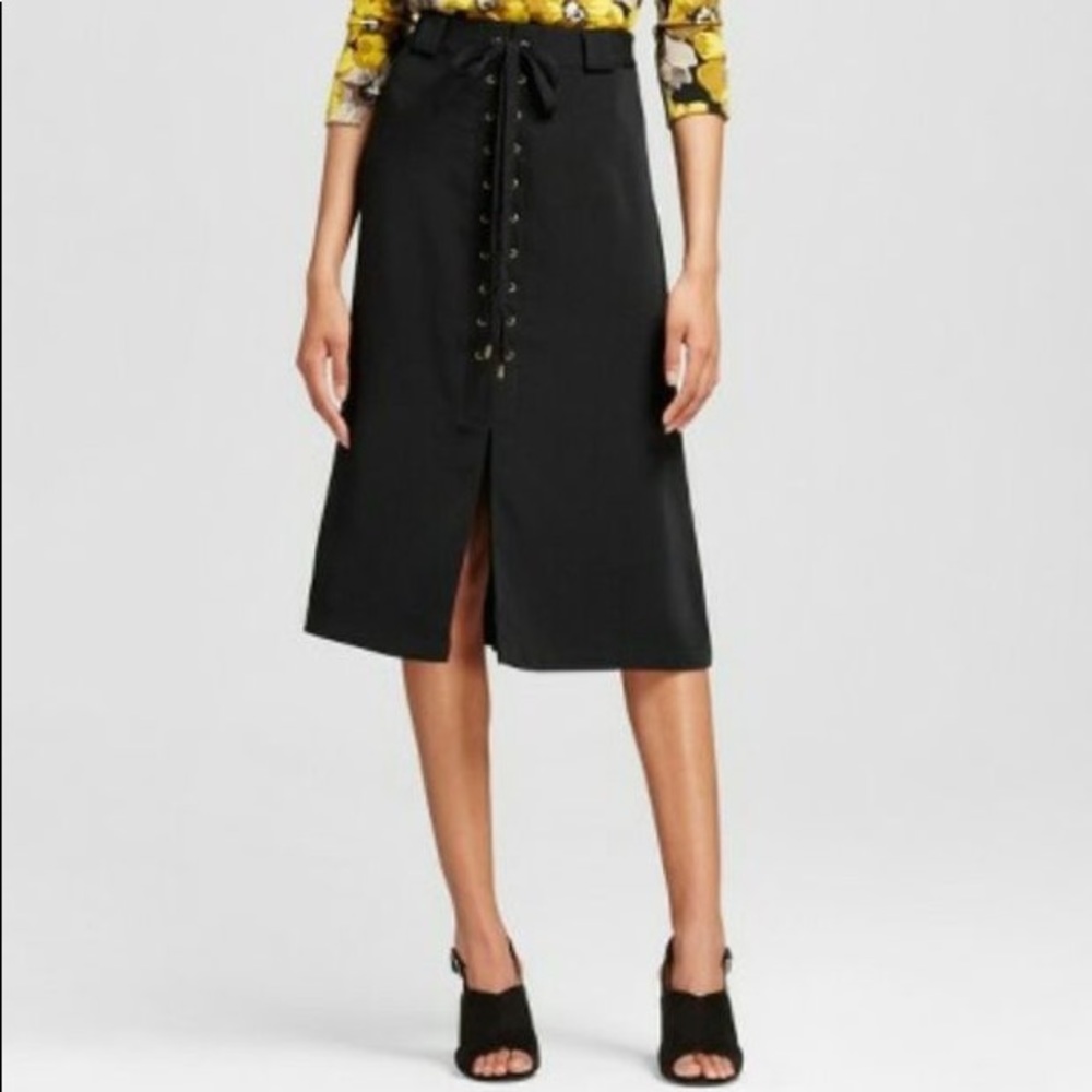 Womens Who What Wear Black Lace up A-line Skirt